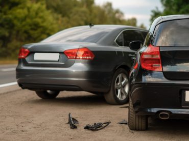 Car accident on road, automobile crash, nobody